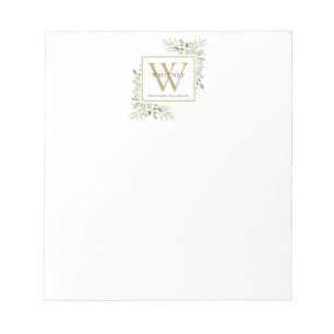Elegant Greenery Monogram Name Notepad Notizblock