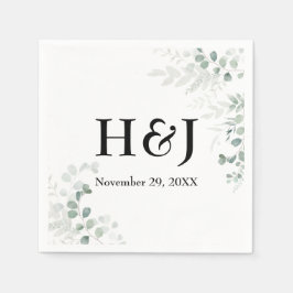 Elegant Greenery Monogramme und Datum Serviette