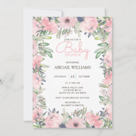 Elegant Greenery Pink Floral Baby Dusche Einladung