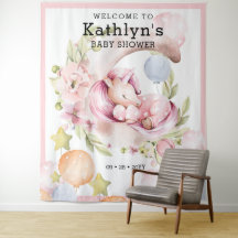 Elegant Greenery Pink Unicorn Girl Babydusche