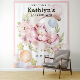 Elegant Greenery Pink Unicorn Girl Babydusche Wandteppich