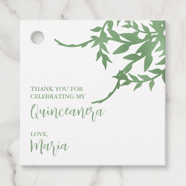 Elegant Greenery Quinceañera Geschenkanhänger (Vorderseite)