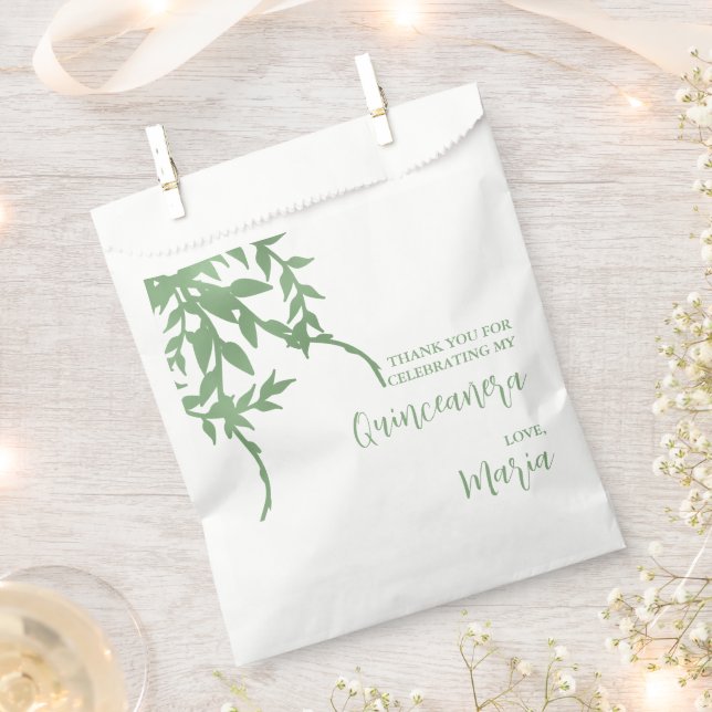 Elegant Greenery Quinceañera Geschenktütchen (Ausgeschnitten)
