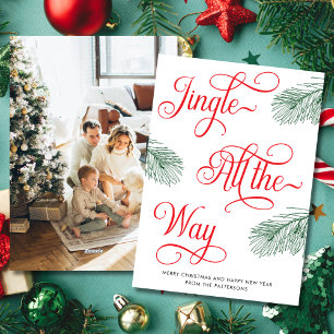 Elegant Greenery Red Calligraphy Christmas Feiertagskarte