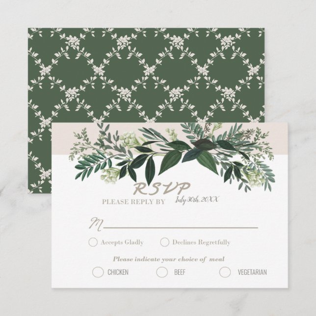 Elegant Greenery RSVP Card Wahlmöglichkeiten Karte (Vorne/Hinten)