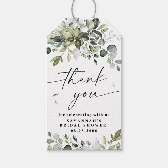 Elegant Greenery Rustic Eucalyptus Vielen Dank Geschenkanhänger (Vorderseite)