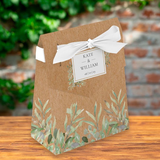 Elegant Greenery Rustic Kraft Wedding Geschenkschachtel (Von Creator hochgeladen)