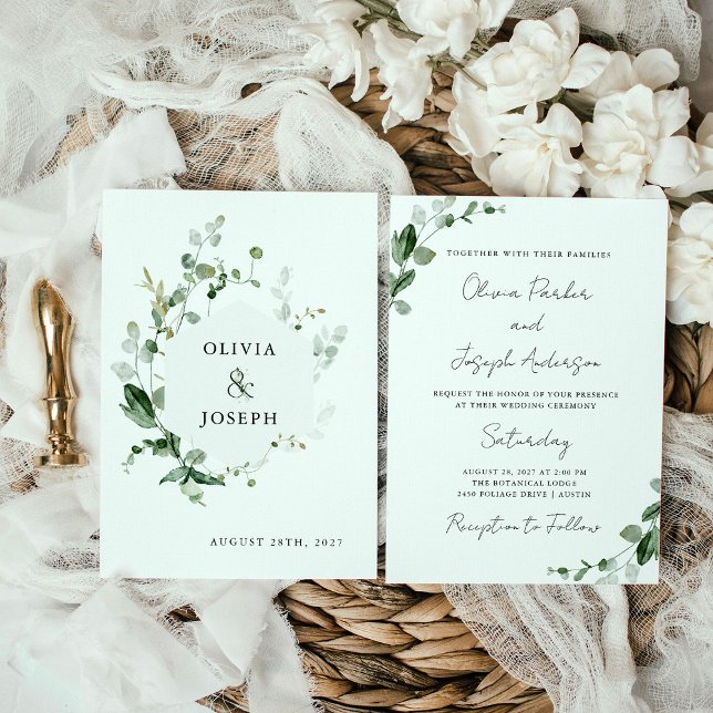 Elegant Greenery | Sage Green Watercolor Hochzeit Einladung (Von Creator hochgeladen)