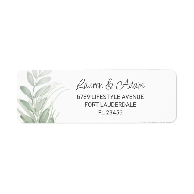 Elegant Greenery & Script Wedding Address Label (Vorne)