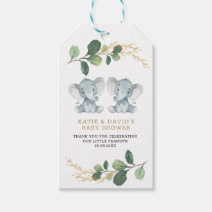 Elegant Greenery Twin Elephant Co-Ed Baby Shower Geschenkanhänger