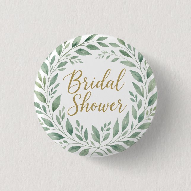 Elegant Greenery Watercolor  Boho Bridal Shower Button (Vorderseite)