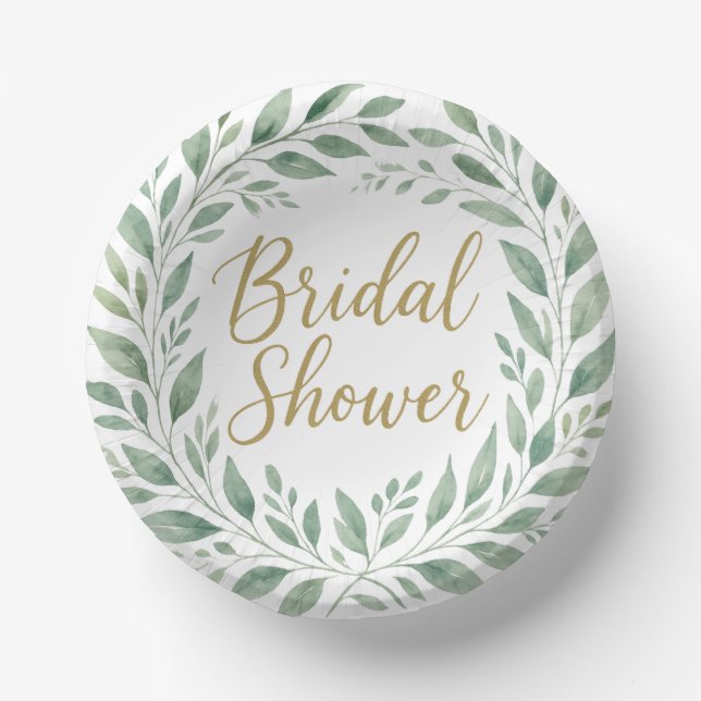 Elegant Greenery Watercolor  Boho Bridal Shower Pappteller (Vorderseite)