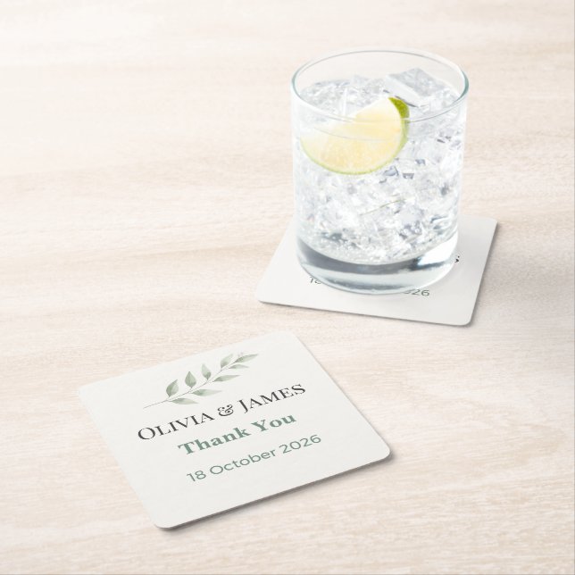Elegant Greenery Wedding Coasters Rechteckiger Pappuntersetzer (Vor Ort)