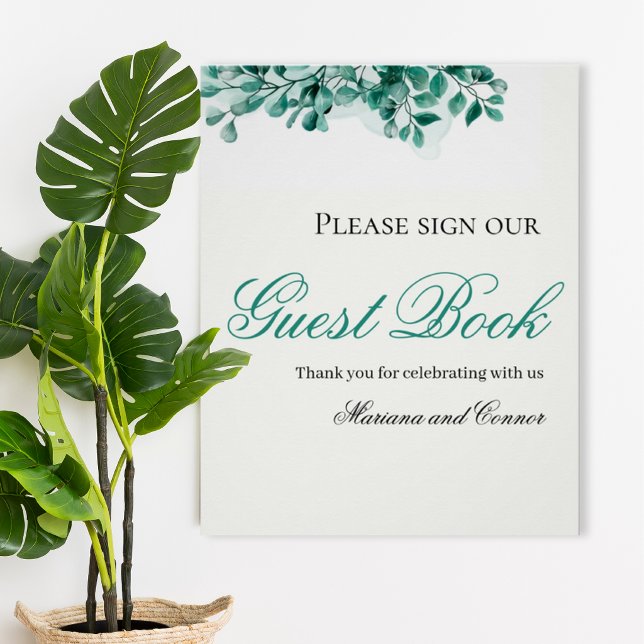 Elegant Greenery Wedding Guest Book Sign Poster (Von Creator hochgeladen)
