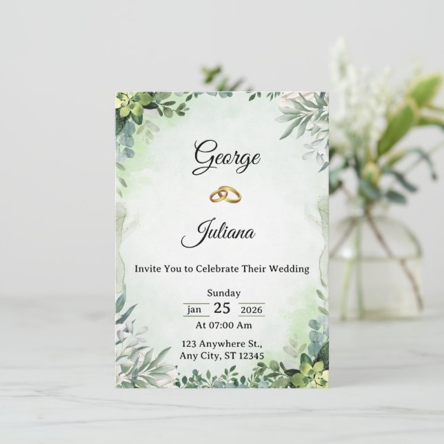 Elegant Greenery Wedding Invitation (Debout devant)
