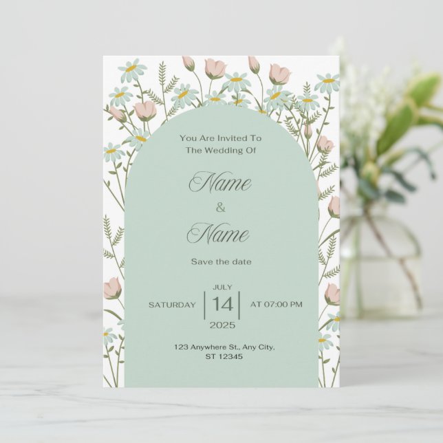Elegant greenery wedding invitation  einladung (Stehend Vorderseite)