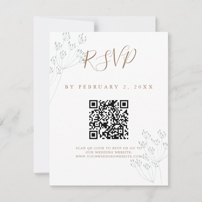 Elegant Greenery Wedding Scan Code RSVP Karte (Vorderseite)