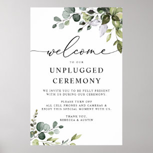 Elegant Greenery Wedding Unplugged Zeremonie Poster