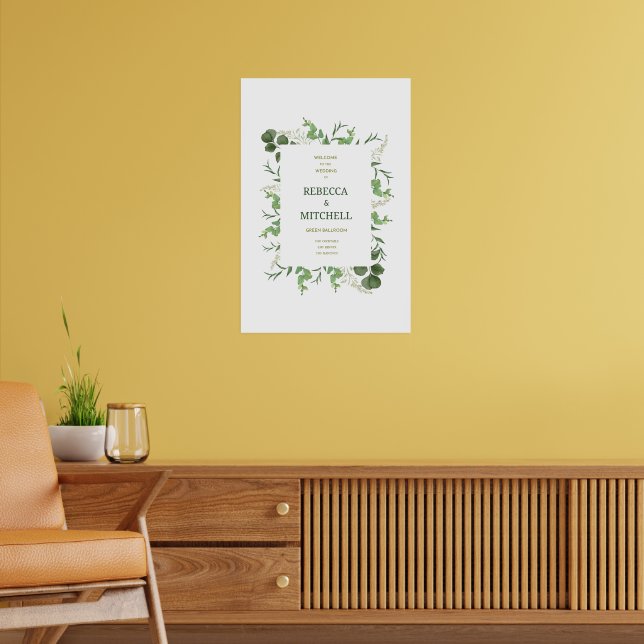 Elegant Greenery Wedding Welcome Poster (Wohnzimmer 2)