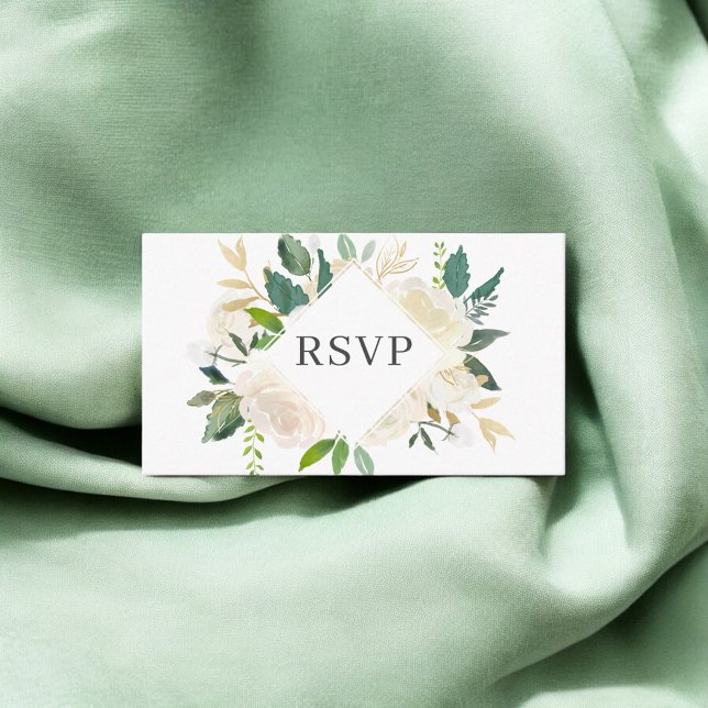 Elegant Greenery White Blume Wedding RSVP Begleitkarte (Von Creator hochgeladen)