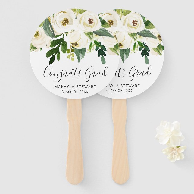 Elegant Greenery White Floral Abschluss Fächer (Vorne und Hinten)