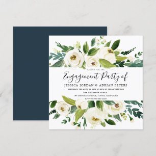 Elegant Greenery White Floral Engagement Party Einladung