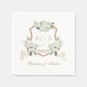 Elegant Greenery White Floral Wappen Hochzeit Serviette