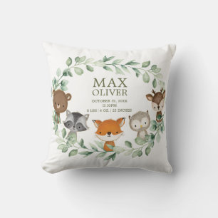 Elegant Greenery Woodland Birth Stats Boy Kinderzi Kissen