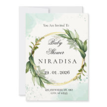 Elegant Greenery Wreath Baby Shower Invitation
