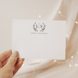 Elegant Greenery Wreath Monogram Couple Stationery Mitteilungskarte