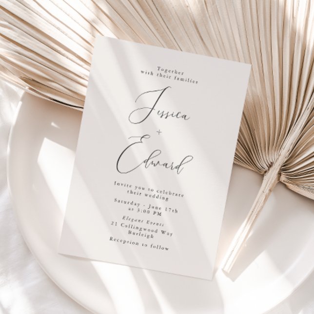 Elegant Greige Script Wedding Einladung (Von Creator hochgeladen)
