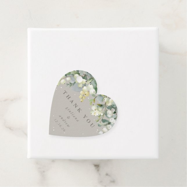 Elegant Greige Snowberry+Eucalyptus Wedding Geschenkanhänger (Beispiel)