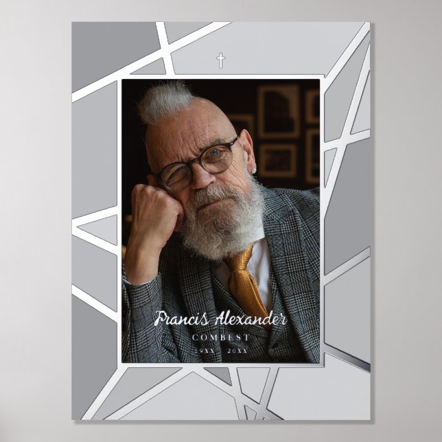Elegant Grey Abstract Photo Memorial Funeral Foliendrucke (Vorderseite)