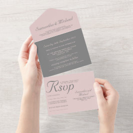 Elegant Grey and Dusty Pink Minimalist All-in-One  All In One Einladung