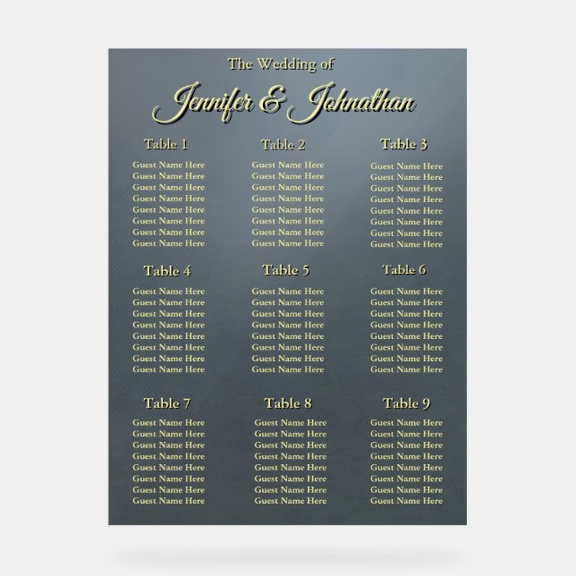 Elegant Grey Background Wedding Seating Chart (Recto)