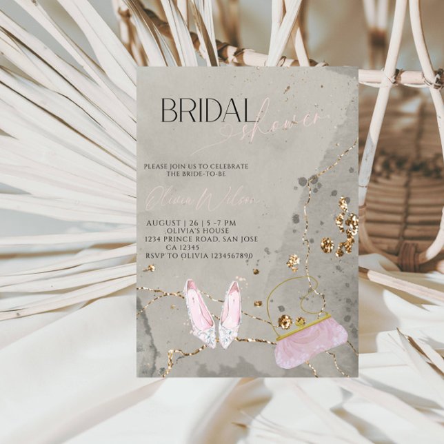 Elegant Grey Bridal Shower - Modern Chic Script  Einladung (Von Creator hochgeladen)
