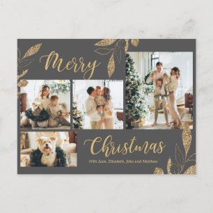 Elegant Grey Gold Photo Collage Carte postale de N