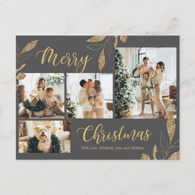 Elegant Grey Gold Photo Collage Carte postale de N (Devant)