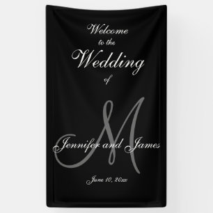 Elegant Grey M Initial et Noms Bannière Mariage
