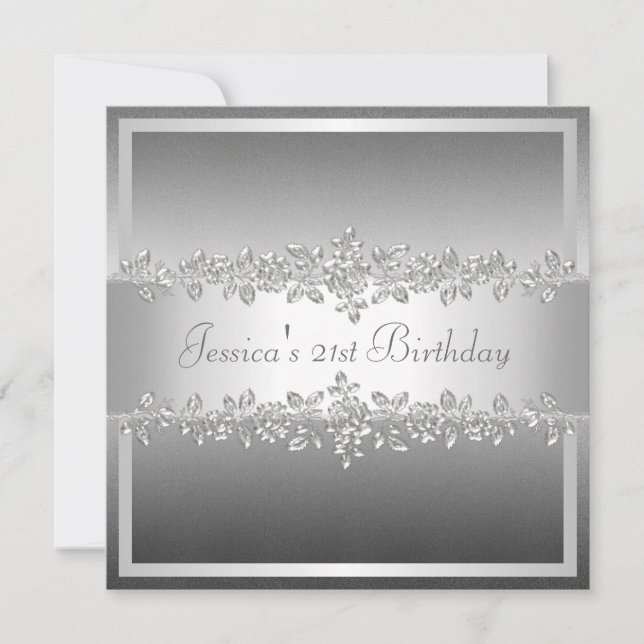 Elegant Grey Silver Roses Birthday Party Einladung (Vorderseite)