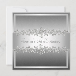 Elegant Grey Silver Roses Birthday Party Einladung