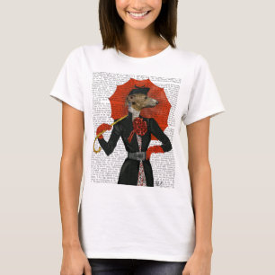 Elegant Greyhound und Roter Schirm 2 T-Shirt