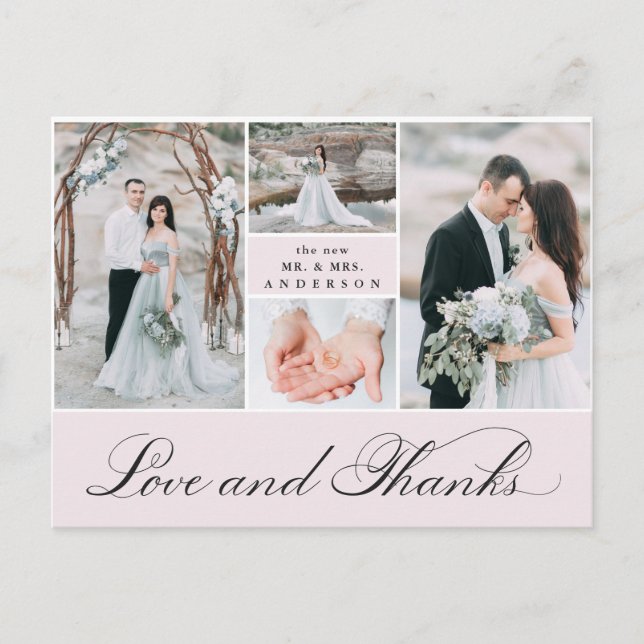 Elegant Grid | 4 Foto Hochzeit Vielen Dank Postkarte (Vorderseite)