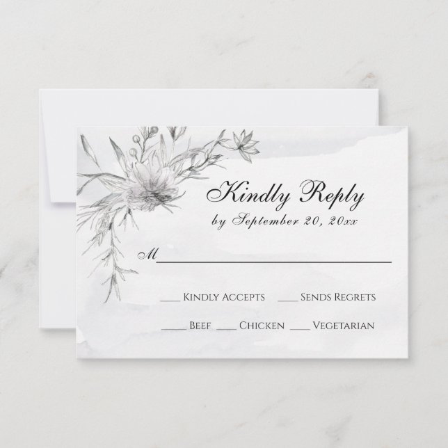 Elégant Gris Blanc Floral Aquarelle Mariage RSVP  (Devant)