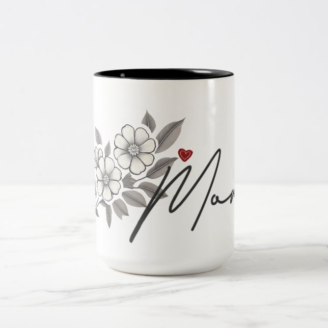Elégant Gris Floral Maman Mug Cadeau (Centre)