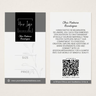 Élégant Gris & Noir Botanique Social QR Prix Tag