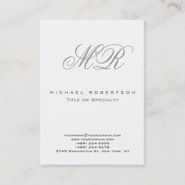 Élégant Gris Script Monogramme Carte de visite pro (Devant)