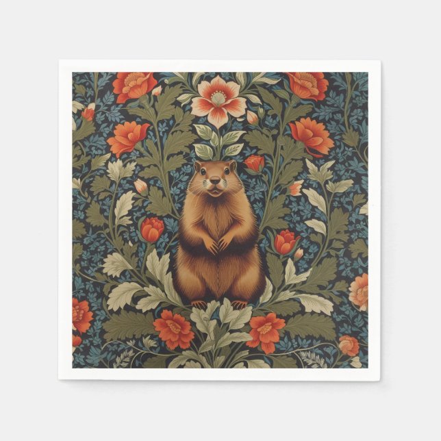 Elegant Groundhog William Morris Inspiriert Serviette (Vorderseite)