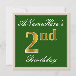 Elegant, Grün, Falsches Gold 2. Geburtstag + Name Einladung