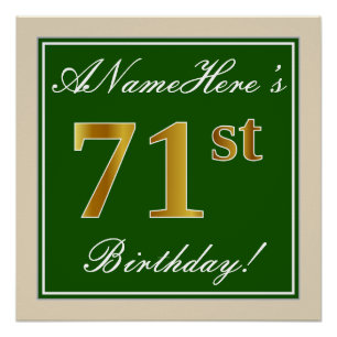 Elegant, Grün, Falsches Gold 71. Geburtstag + Name Poster